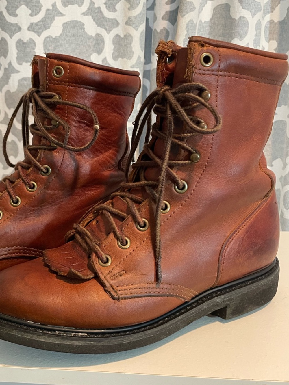 Double H Lady lacer Brown Leather Boots Sz 7.5